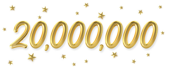 3d golden 20 million with star background. 3d illustration.