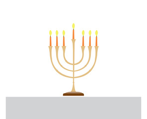 Happy Hanukkah, Jewish Festival of Lights scene with people, happy families with children. Happy Hanukkah lettering in Hebrew. Original Hebrew font logo with Hanukkah menorah (candelabra) for postcard