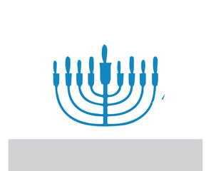 Happy Hanukkah, Jewish Festival of Lights scene with people, happy families with children. Happy Hanukkah lettering in Hebrew. Original Hebrew font logo with Hanukkah menorah (candelabra) for postcard