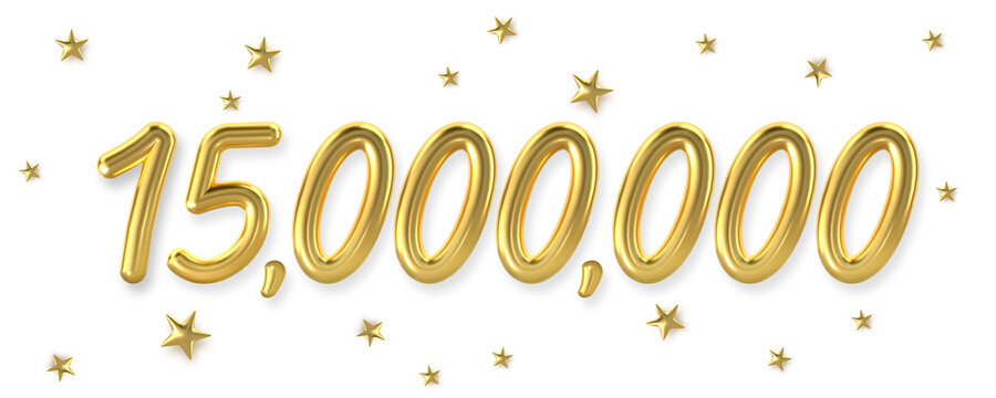 3d golden 15 million with star background. 3d illustration.