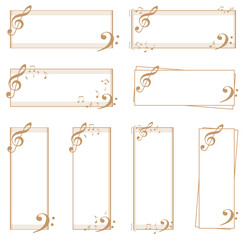 Music-themed decorative frame.a horizontally elongated banner.a vertically elongated banner.a banner that is good to use as a title.a title frame that is good for writing on a form.frames for titles.