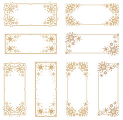Decorative frame with snowflake theme.Decorative frame with winter theme.a horizontally elongated banner.a vertically elongated banner.a banner that is good to use as a title.a title frame that is goo