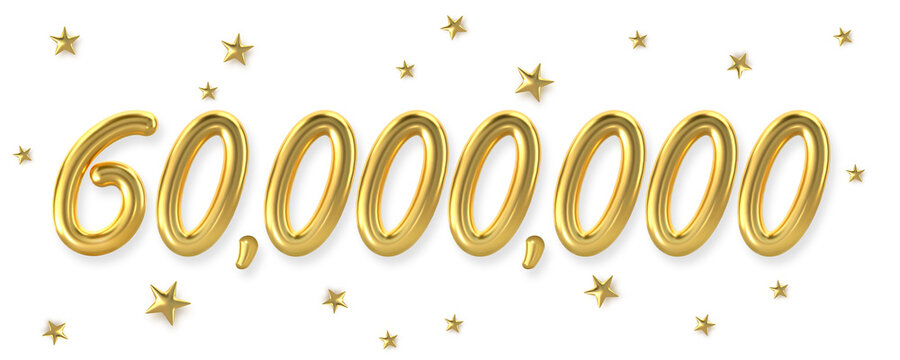3d golden 60 million with star background. 3d illustration.