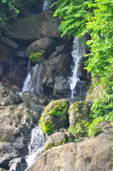 Beautiful waterfalls in the hills with shallow depth of field during rainy season in sylhet Bangladesh