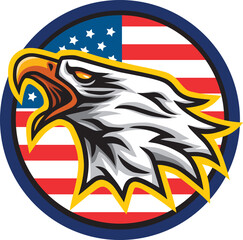 Eagle Logo Mascot  Icon with Circle American Flag Background Template Design
