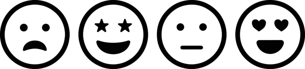 New Emojis list. face icon set. Modern Emoticons Set. Different Reactions design. smile icon design