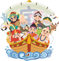 宝船に乗った七福神