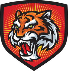 Tiger Head Roar Logo Illustration Shield Background Design Template