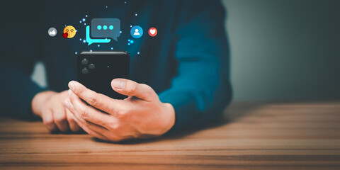 Concept of living on vacation and playing social media on smartphone, Social media and digital...