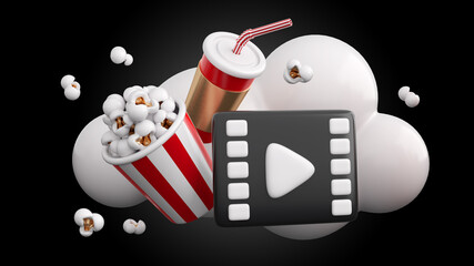 3d cinema, movie, film, entertainment concept background in trendy plastic colors. High quality isolated render