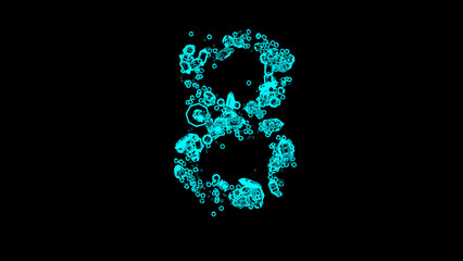 blue cartoon jewellery transparent diamonds font - number 8, isolated - object 3D illustration