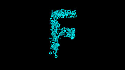 blue cartoon bijouterie clear diamonds alphabet - letter F, isolated - object 3D rendering