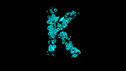 blue cartoon jewelry transparent diamonds alphabet - letter K, isolated - object 3D illustration