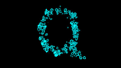blue cartoon jewellery transparent brilliants alphabet - letter Q, isolated - object 3D rendering