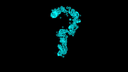 blue cartoon bijouterie clear diamonds font - question mark, isolated - object 3D rendering