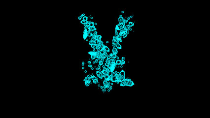 blue cartoon jewellery transparent brilliants font - yen symbol, isolated - object 3D rendering