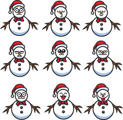 Snowman Cartoon Set Design Icon Drawing