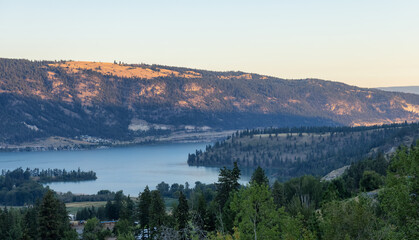 Canadian Landscape during sunny sunrise. Taken in Lake Country, near Vernon, BC, Canada. Nature Background.