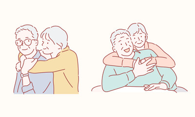 portrait of senior couple. Hand drawn style vector design illustrations.