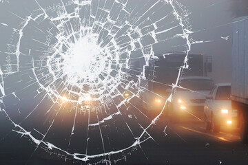 abstract imitation of a bullet broken glass car, war, attack crime, accident