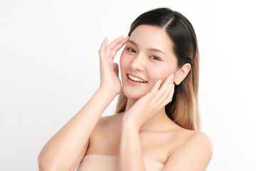 Beautiful young asian woman with clean fresh skin on white background, Face care, Facial treatment, Cosmetology, beauty and spa, Asian women portrait.