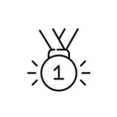 First place shining medal. Winning the competition, being top class. Pixel perfect, editable stroke line icon