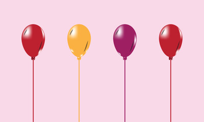 illustration of balloons on pink background for festive, carnival right color birthday helium balloons vector
