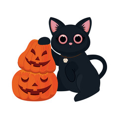 halloween cat with pumpkins