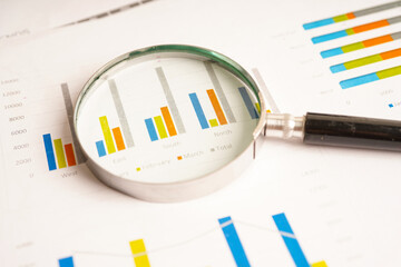 Magnifying glass on charts graphs paper. Financial development, Banking Account, Statistics, Investment Analytic research data economy.