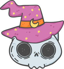 Fototapeta premium cute Halloween cat skull cartoon animal doodle outline