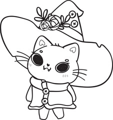 cute Halloween kitten cat cartoon animal doodle outline