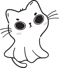 cute Halloween kitten cat cartoon animal doodle outline