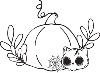 cute Halloween jack o lantern pumpkin face cartoon animal doodle outline