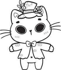 cute Halloween kitten cat cartoon animal doodle outline