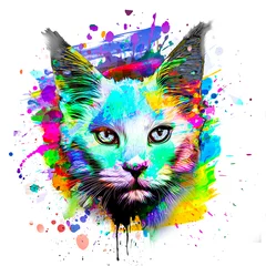 Keuken spatwand met foto abstract colorful cat muzzle illustration, graphic design concept color art © reznik_val