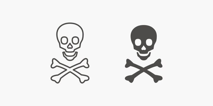 danger, skull, dead, skeleton, attention, crossbones, death, horror, head vector icon symbol set