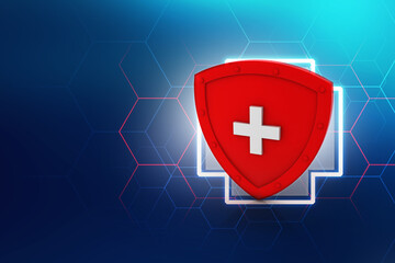 3d rendering plus sign in shield
