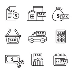 Set of tax icon with linear style on isolated background