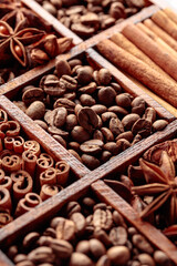 Coffee beans with spices.