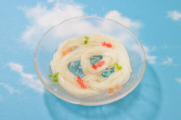 そうめん　ひやむぎ　Japanese very thin noodle(Somen)