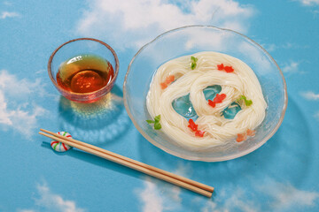 そうめん　ひやむぎ　Japanese very thin noodle(Somen)