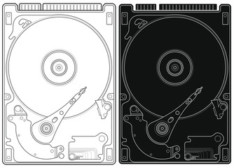 Layered editable vector illustration internal outline of computer hard disk.