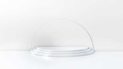 Product Display Set on White Background. White Podium Stage. 
 3d Podium. white showcase. Stands to cosmetic products. 3d rendering