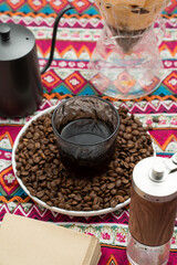 A man is making coffee