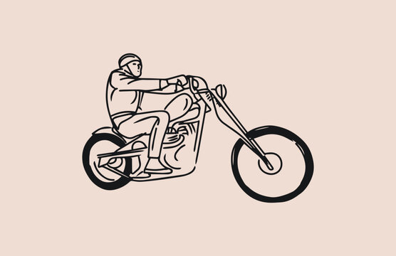 Minimalist chopper motorcycle custom hand drawn illustration
