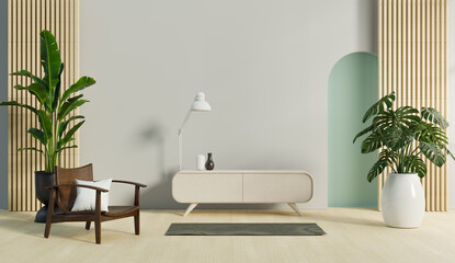 Living room mock up interior design and decoration, 3D illustration rendering 