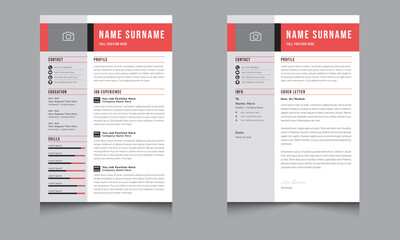 Professional Resume / Curriculum Vitae Layout and Cover Letter Set Vector Creative design