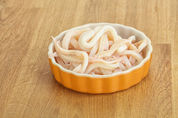 Marinated squid strips in the bowl