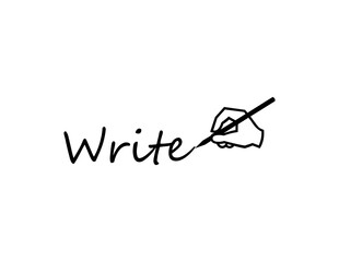 Handwriting recognition line icon. Hand holding pen and writing signature, drawing is drawn in line style.