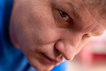 The man looks up. Portrait